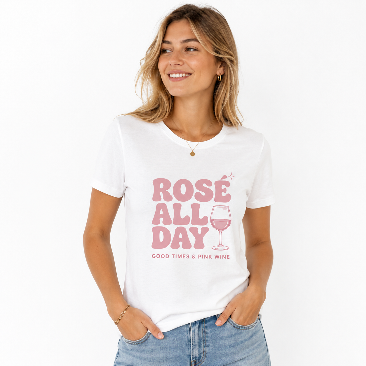 T-shirt femme Rosé All Day : verre de rosé et slogan Rosé All Day, apéro d'été