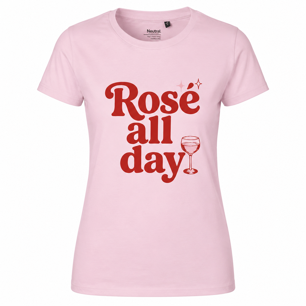 T-shirt femme rose bio Rosé All Day : détail du motif Rosé All Day