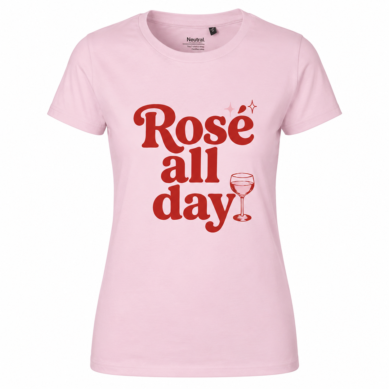 T-shirt femme rose bio Rosé All Day : détail du motif Rosé All Day