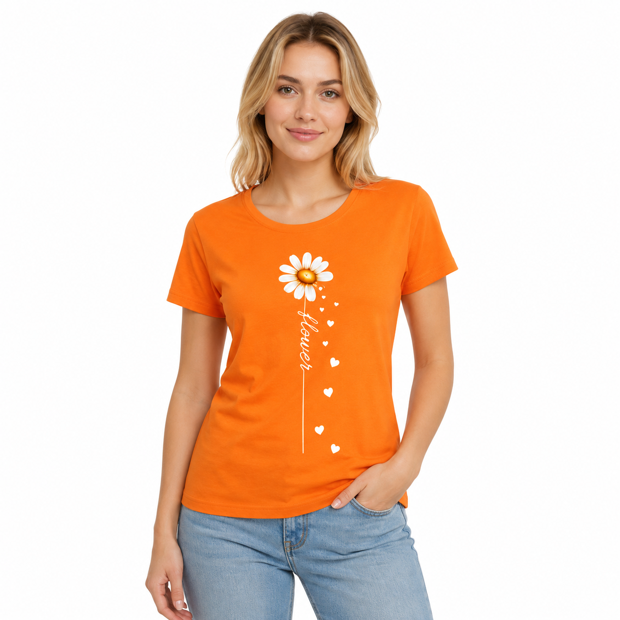 T-shirt vert sauge Flower : motif fleur colorée