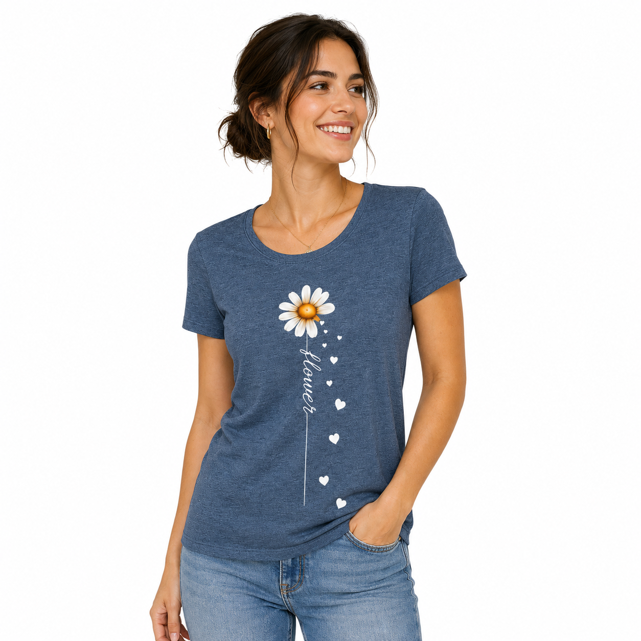 T-shirt orange Flower : motif fleur colorée