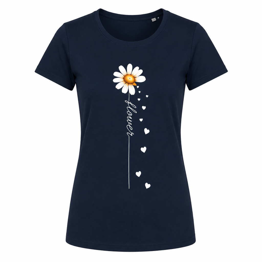 T-shirt gris chiné Flower : motif fleur colorée