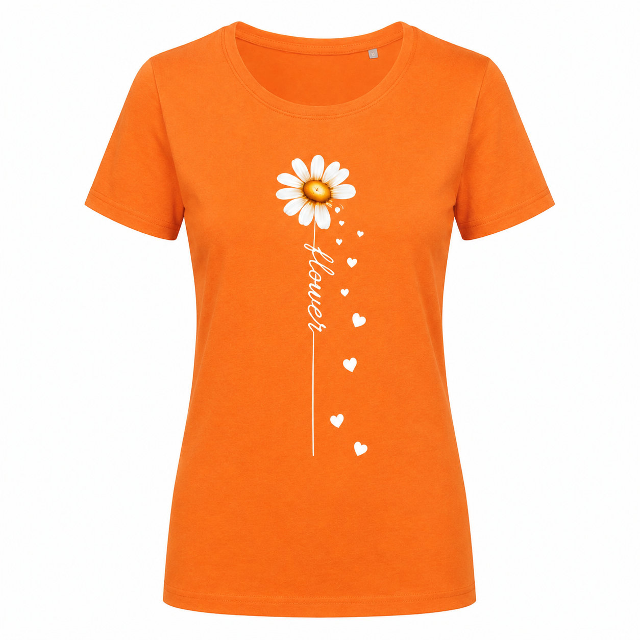 T-shirt vert sauge Flower : détail du motif fleur