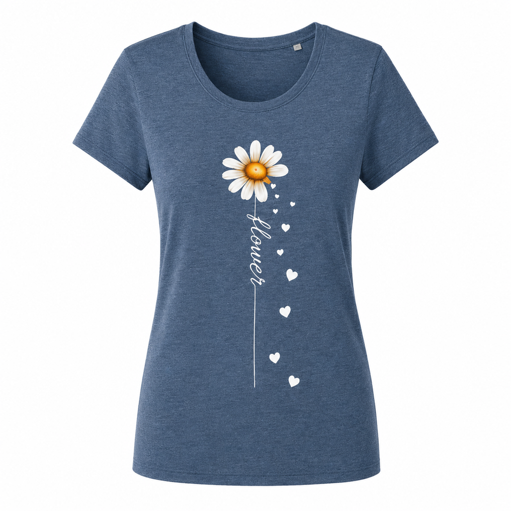 T-shirt gris chiné Flower : détail du motif fleur
