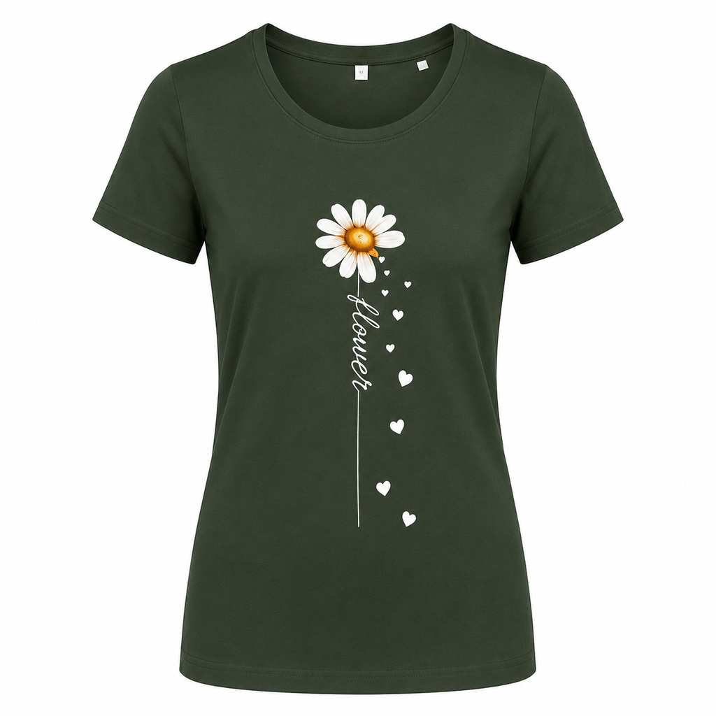 T-shirt marine Flower : détail du motif fleur