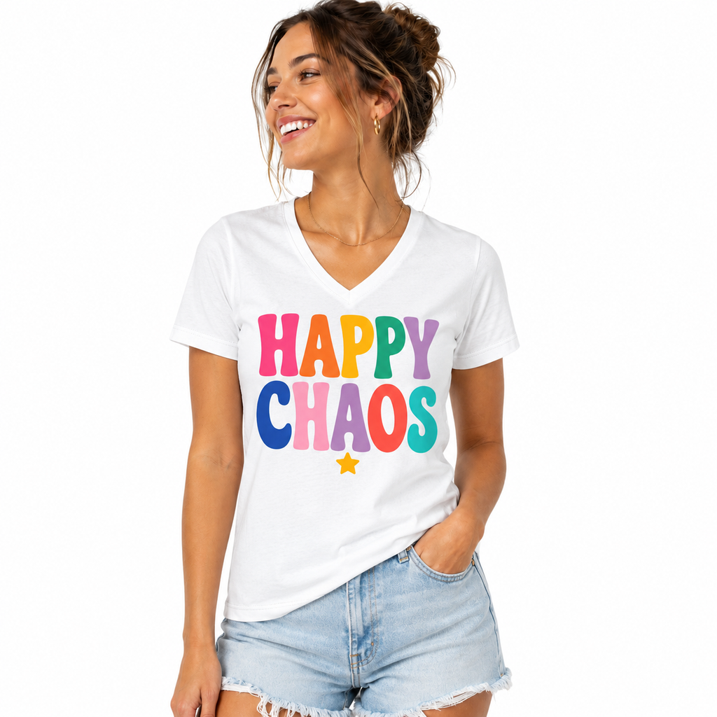 T-shirt Happy Chaos : slogan Happy Chaos coloré