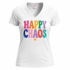 T-shirt Happy Chaos : détail du slogan Happy Chaos