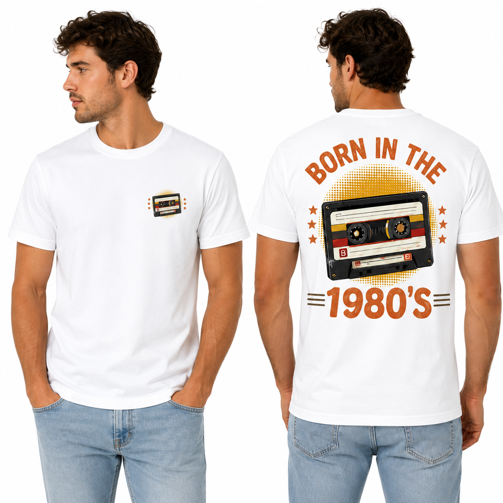 T-shirt homme Born in the 1980's, détail de l'imprimé