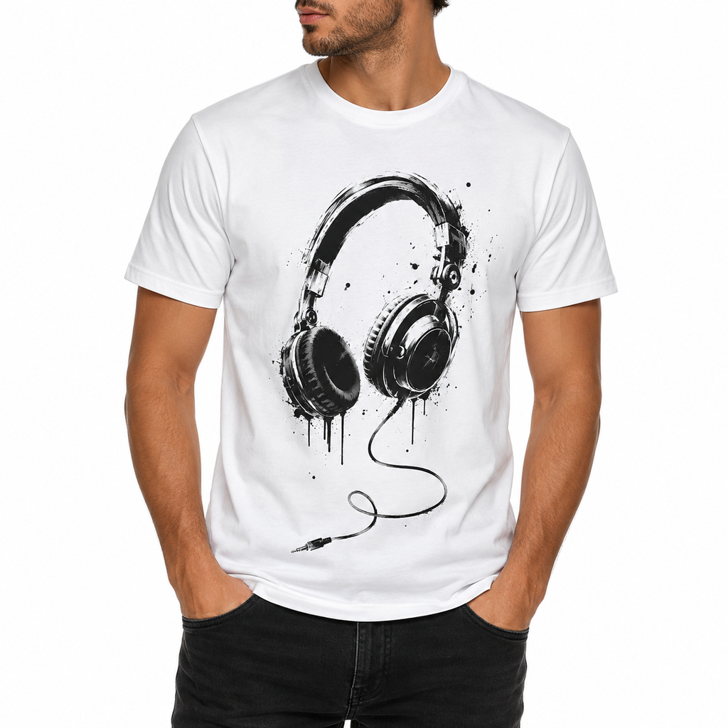 T-shirt homme Casque Encre Graffiti : casque audio style encre et graffiti streetwear