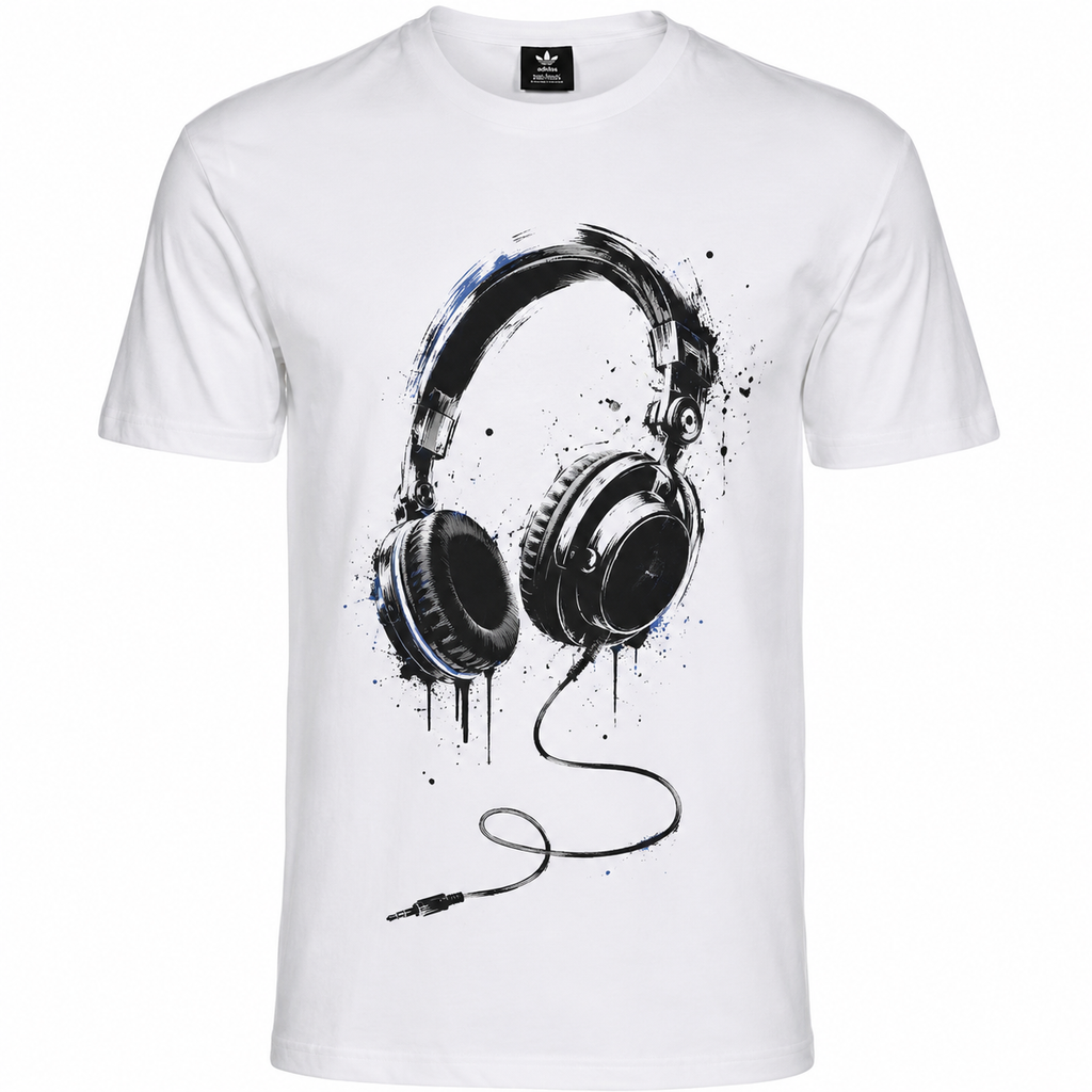 T-shirt homme Casque Encre Graffiti : détail du casque et éclaboussures d'encre graffiti