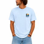 T-shirt homme Surf au coucher de soleil, vue de dos sur le grand imprimé plage et palmiers