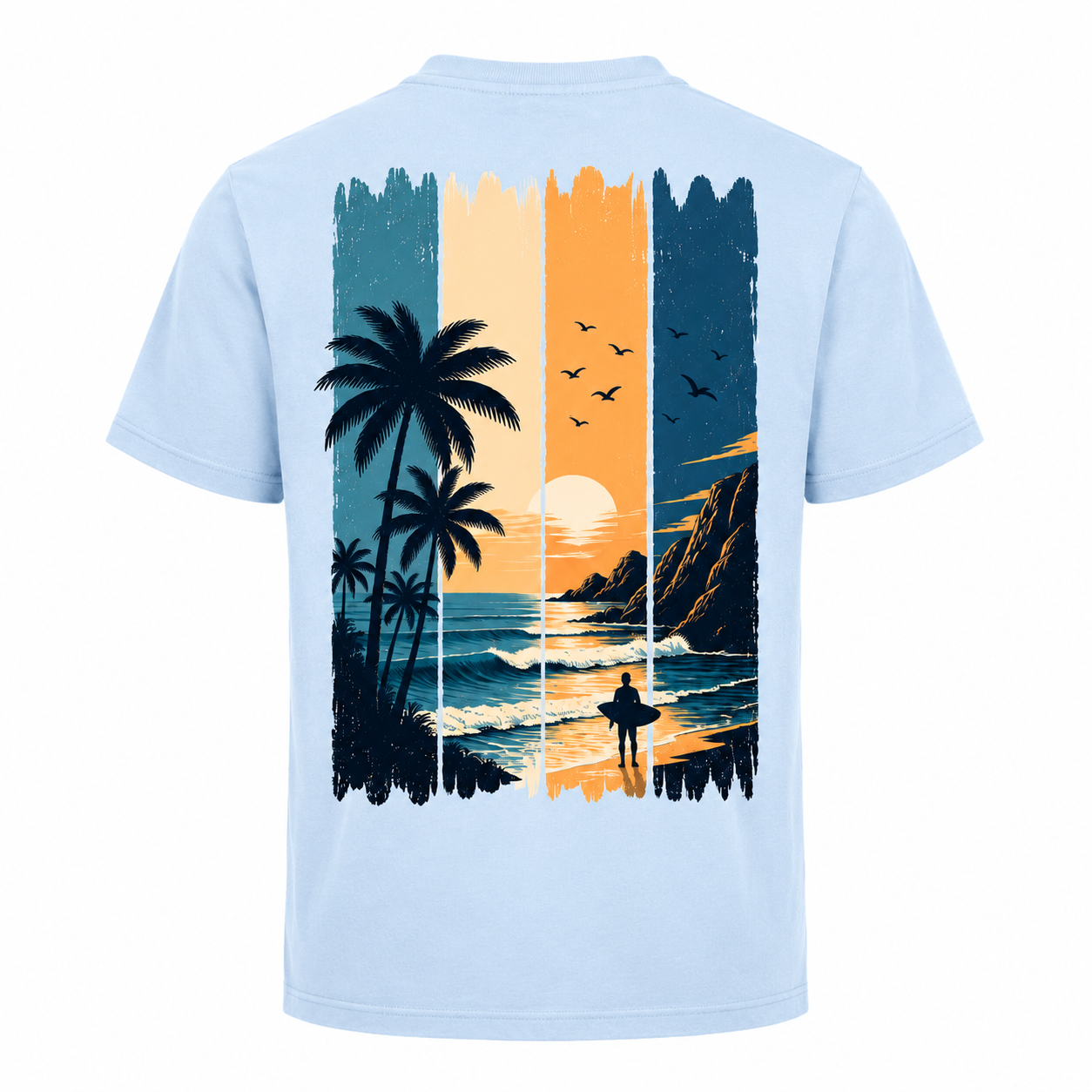 T-shirt homme Surf au coucher de soleil, coloris écru, imprimé surfeur face au soleil
