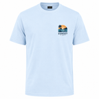 T-shirt homme Surf au coucher de soleil, détail de l'imprimé palmiers et vagues