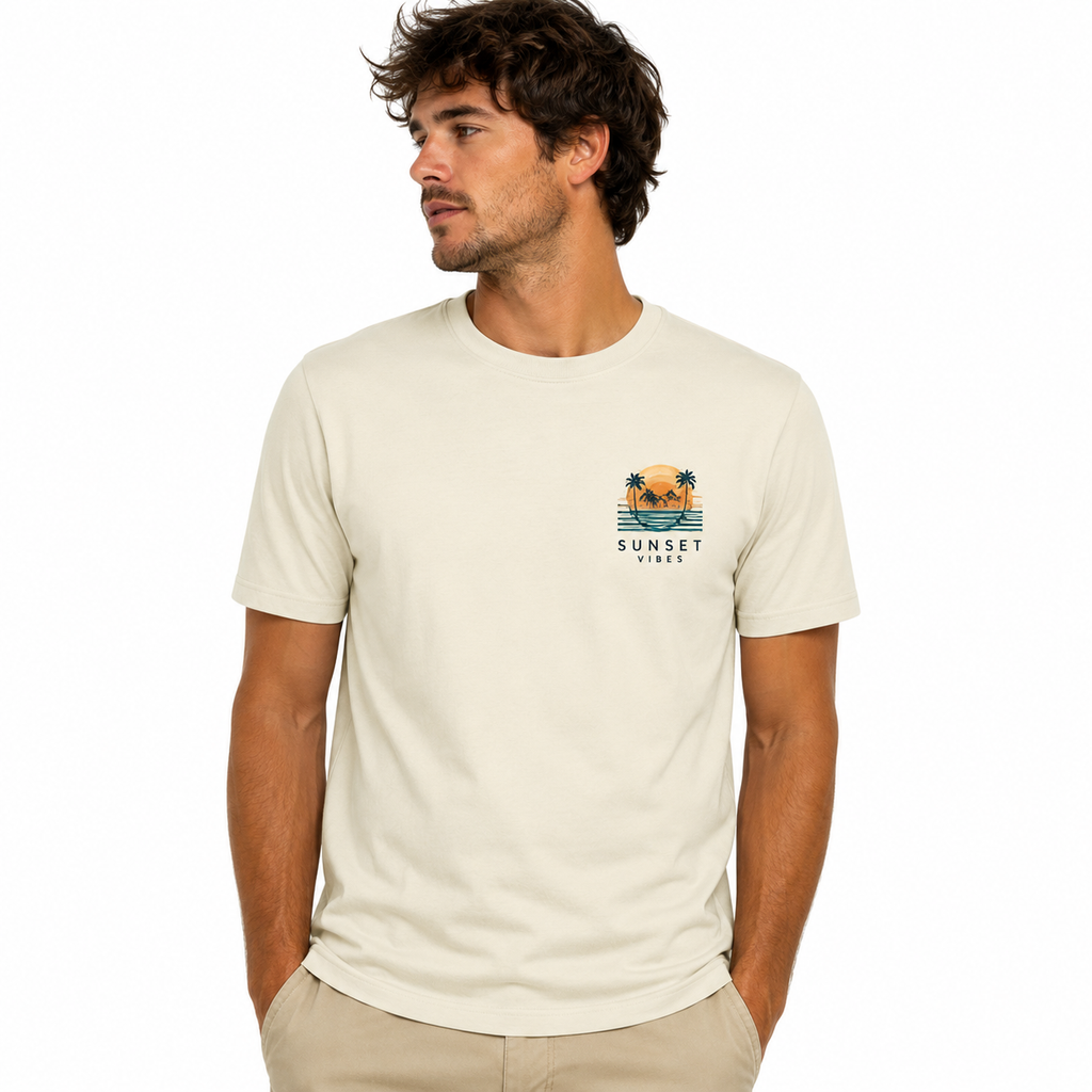 T-shirt homme Surf au coucher de soleil, coloris bleu ciel, imprimé dos