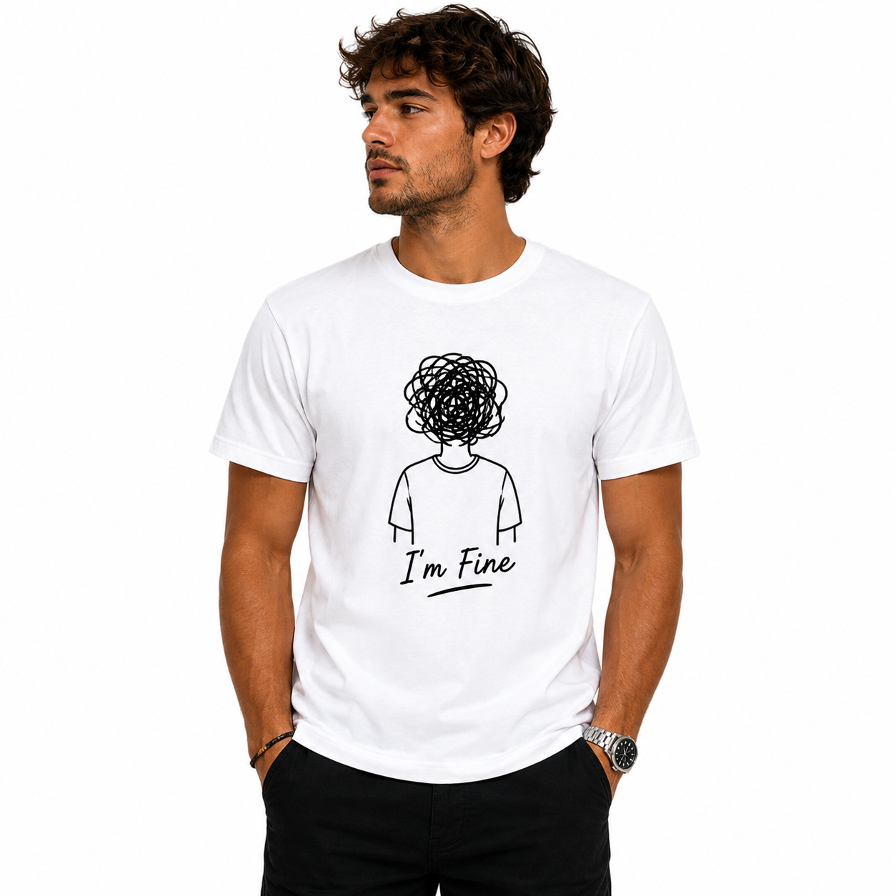 T-shirt I'm Fine : détail du slogan I'm Fine