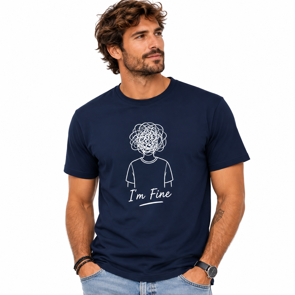 T-shirt blanc I'm Fine : slogan humoristique