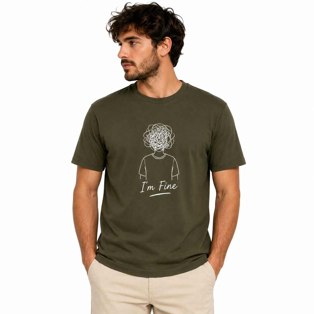 T-shirt gris chiné I'm Fine : slogan humoristique