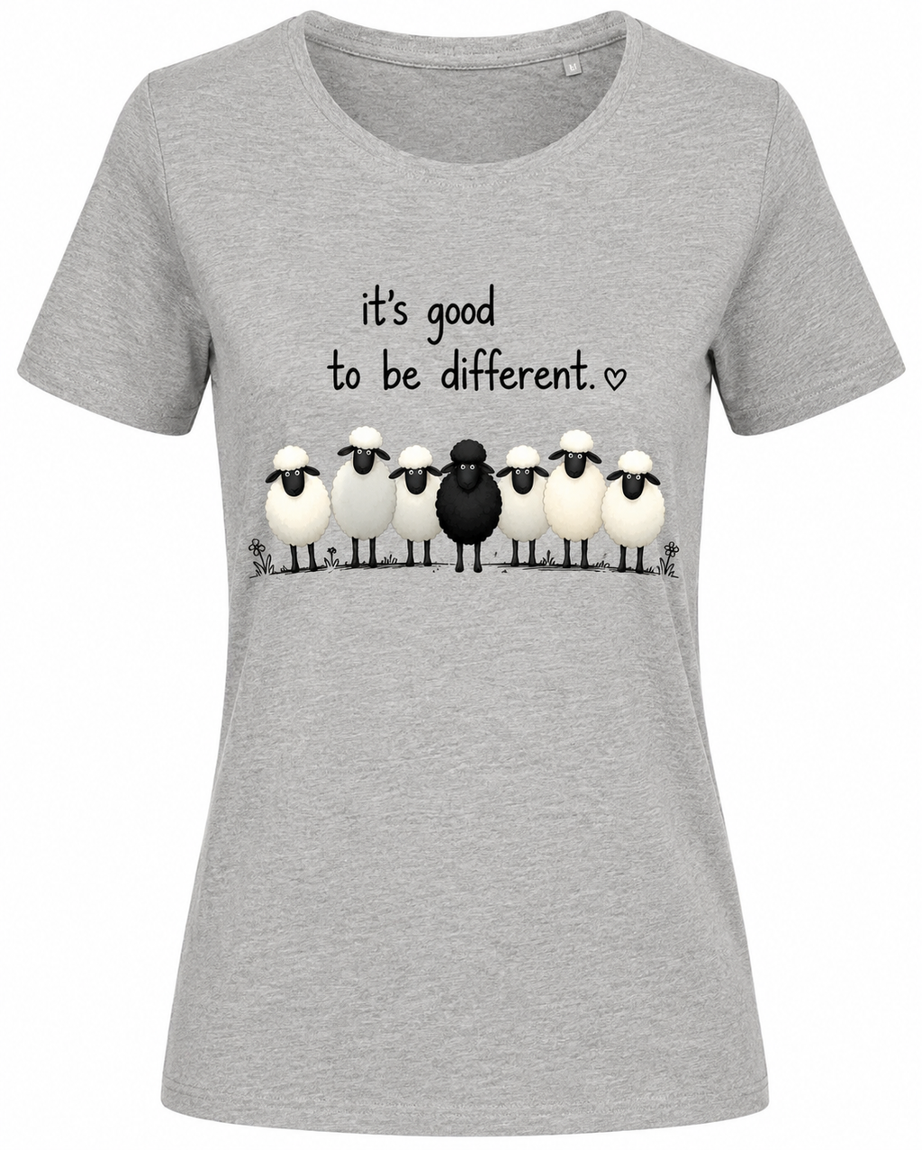 T-shirt gris chiné It's Good to be Different : détail du slogan