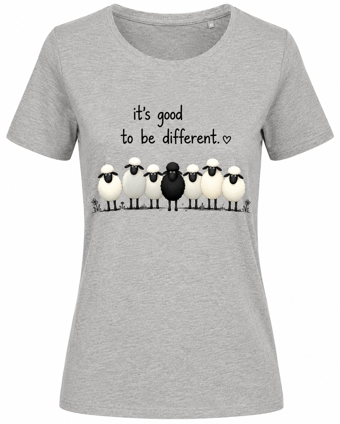 T-shirt gris chiné It's Good to be Different : détail du slogan