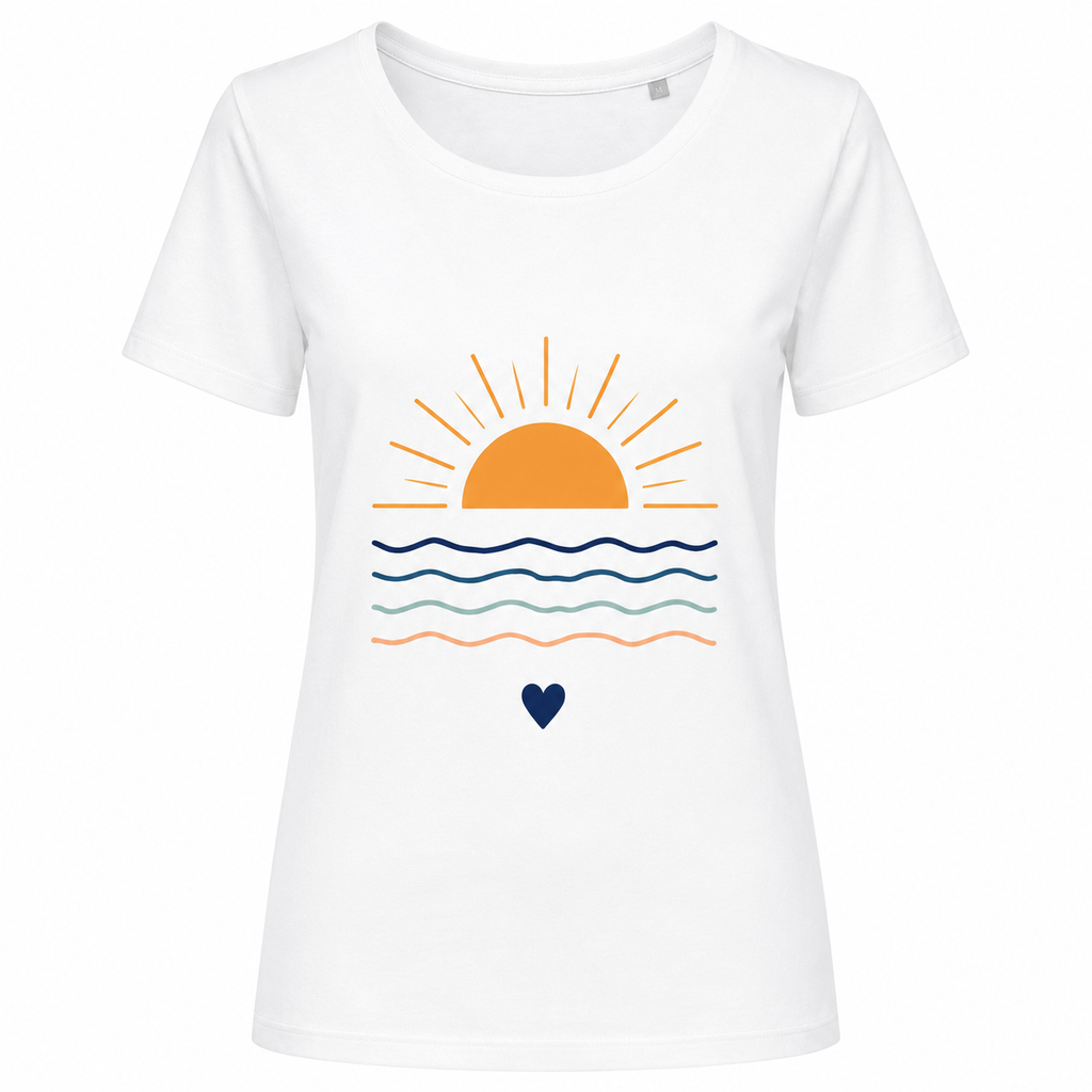 T-shirt femme Lever de Soleil : détail du soleil et des vagues minimalistes