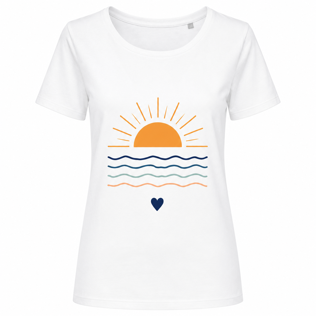T-shirt femme Lever de Soleil : détail du soleil et des vagues minimalistes