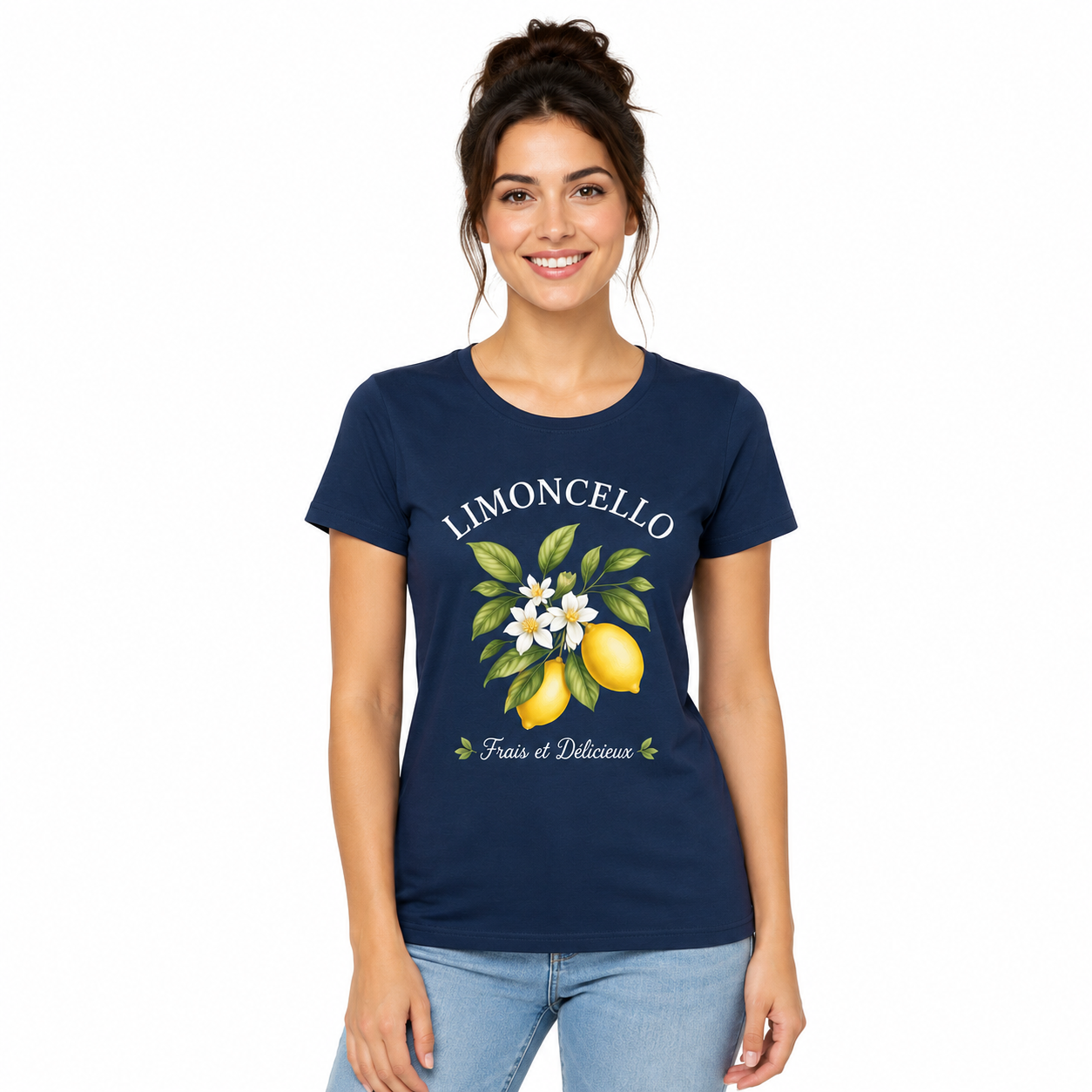 T-shirt femme Limoncello : branche de citronnier, citrons jaunes et fleurs d'oranger