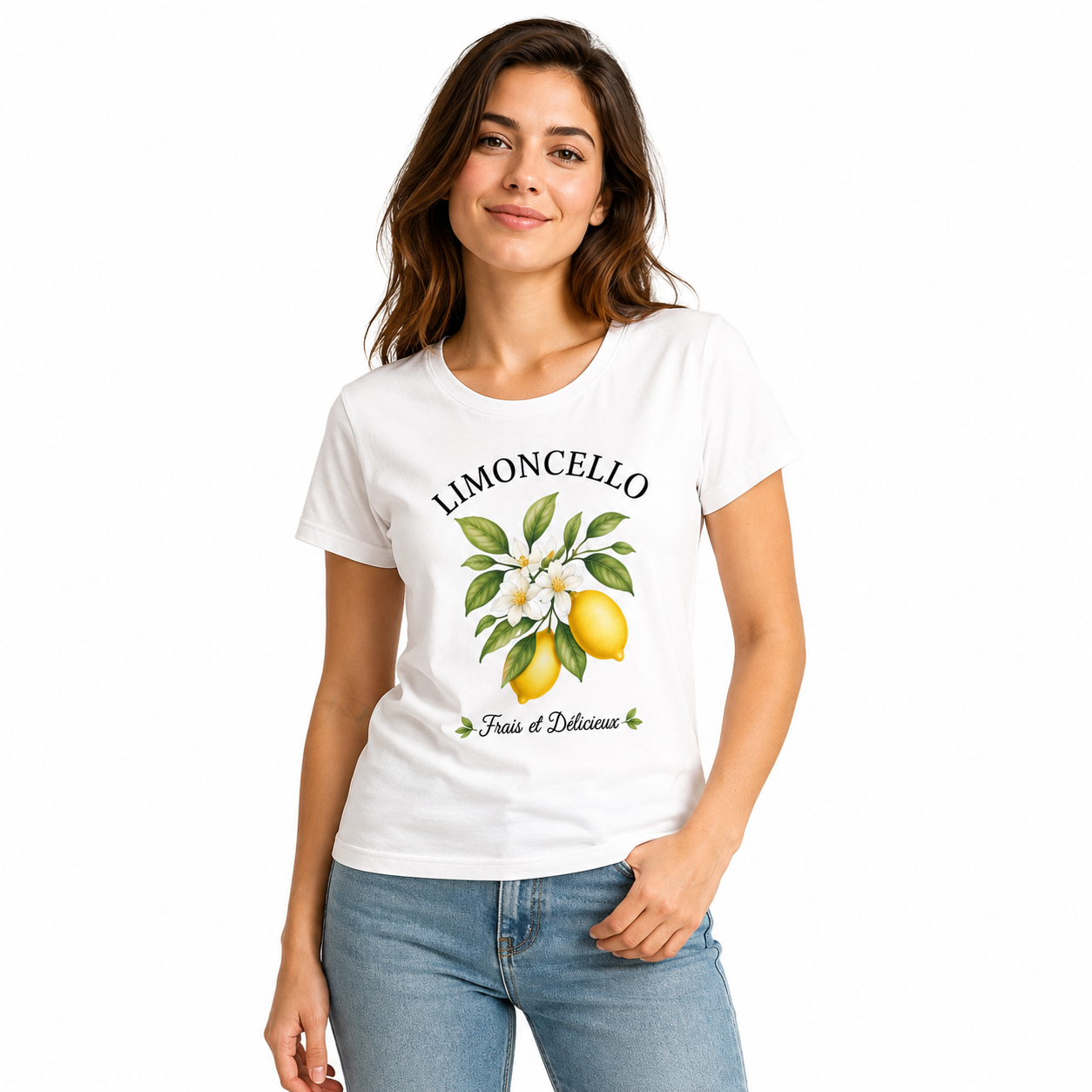 T-shirt femme Limoncello : coloris bleu roi avec motif citrons