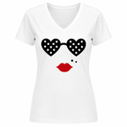 T-shirt femme Lunettes Cœur, col V blanc imprimé en France — autre vue
