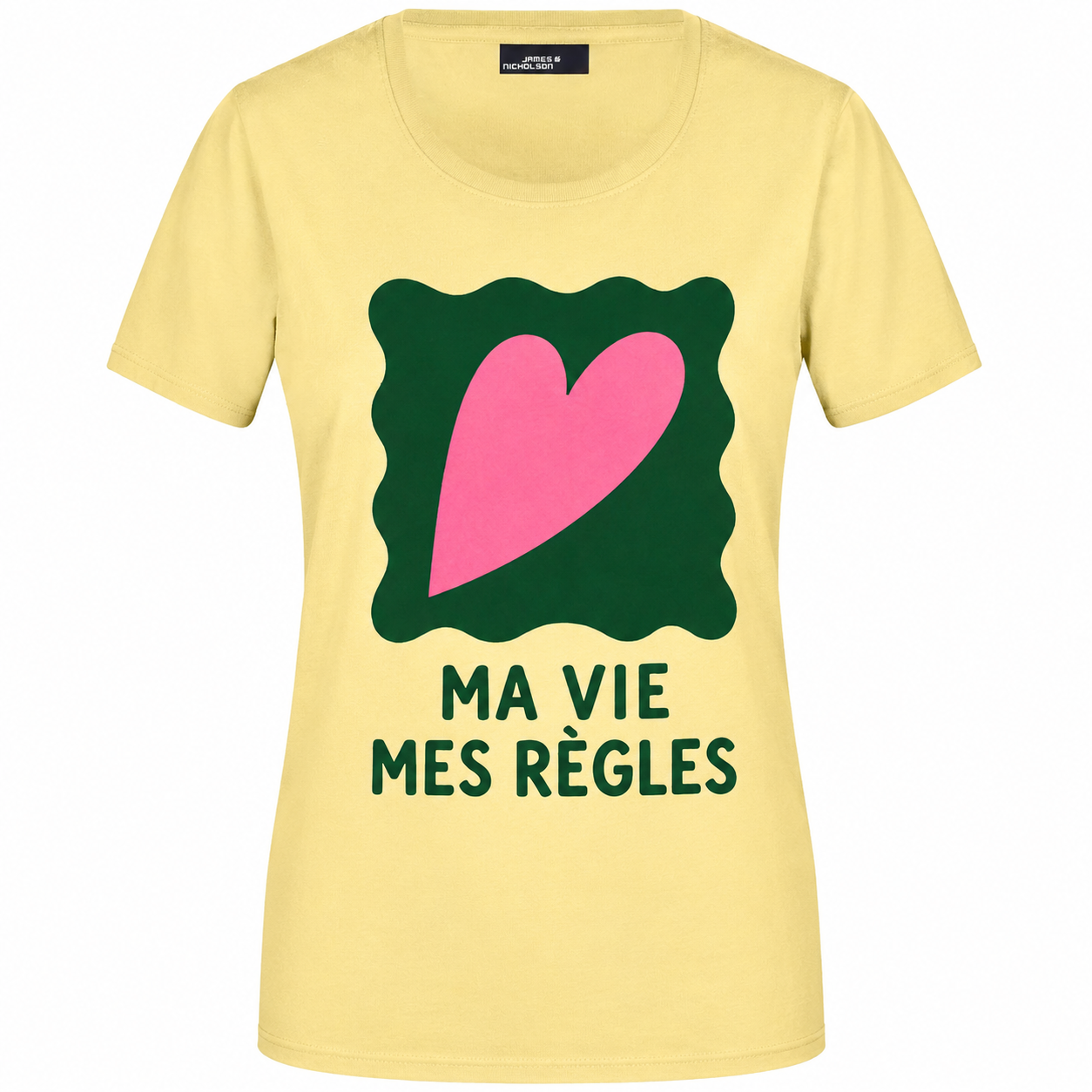 T-shirt femme Ma Vie Mes Règles, coton jaune imprimé en France — autre vue