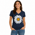 T-shirt femme Marguerite : coloris marine avec marguerite blanche