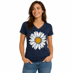 T-shirt femme Marguerite : coloris marine avec marguerite blanche