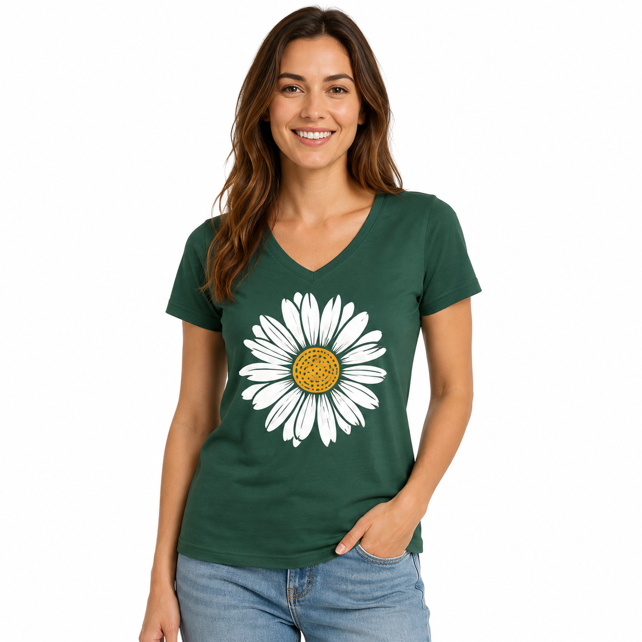 T-shirt femme Marguerite : coloris rouge avec marguerite