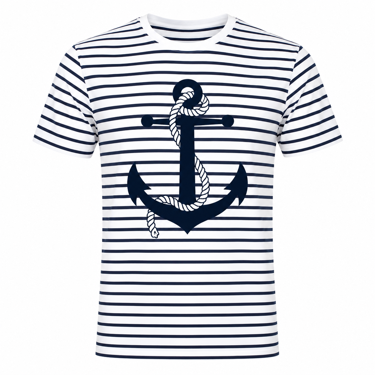 T-shirt unisexe Marinière Ancre : détail de l'ancre et des rayures marines