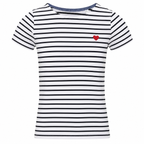 T-shirt Marinière Cœur : détail du cœur sur rayures marines