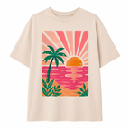 T-shirt oversize Coucher de Soleil Tropical, coton écru imprimé en France — autre vue