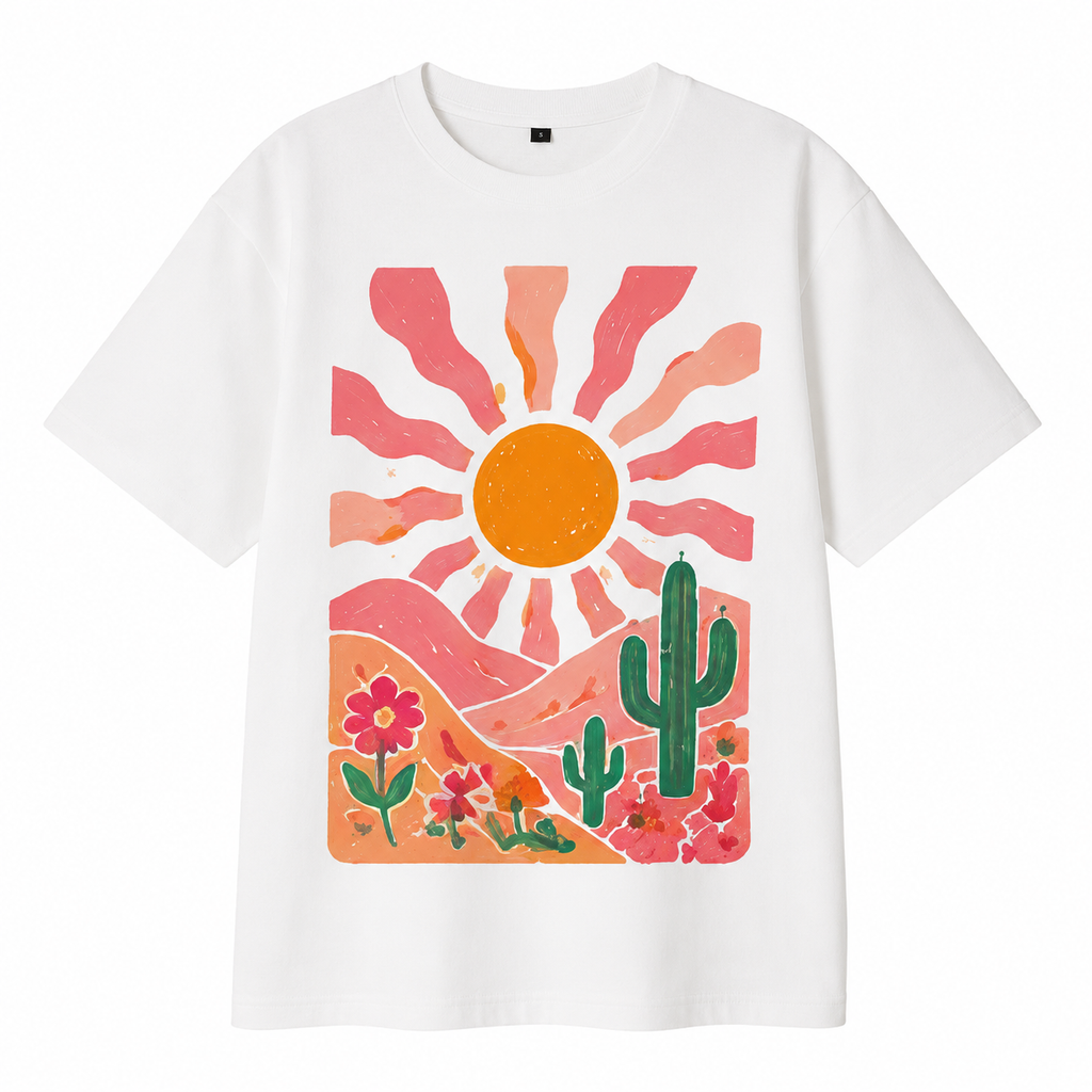 T-shirt oversize Désert en Fleurs, coton blanc imprimé en France — autre vue