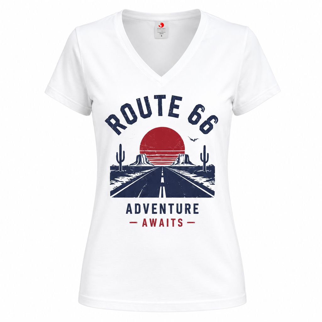 T-shirt Route 66 Adventure Awaits : détail du motif Route 66