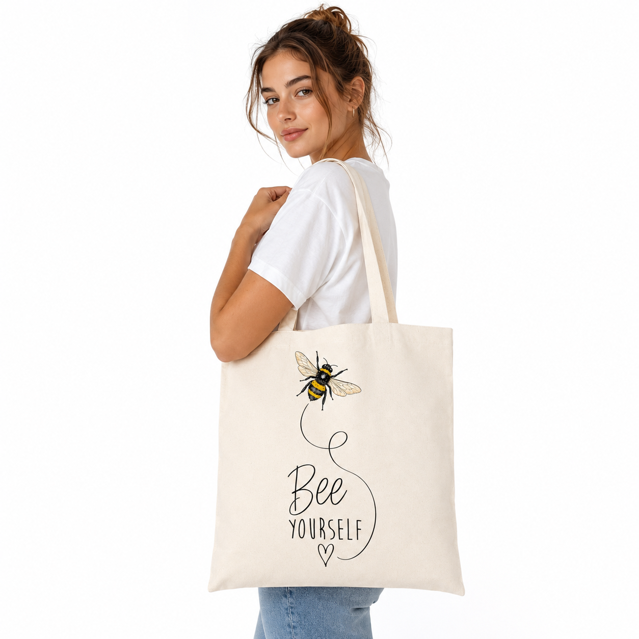 Tote bag Abeille naturel Bee Yourself : abeille et slogan Bee Yourself