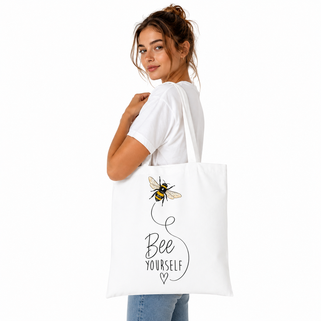 Tote bag Abeille blanc Bee Yourself : abeille et slogan Bee Yourself