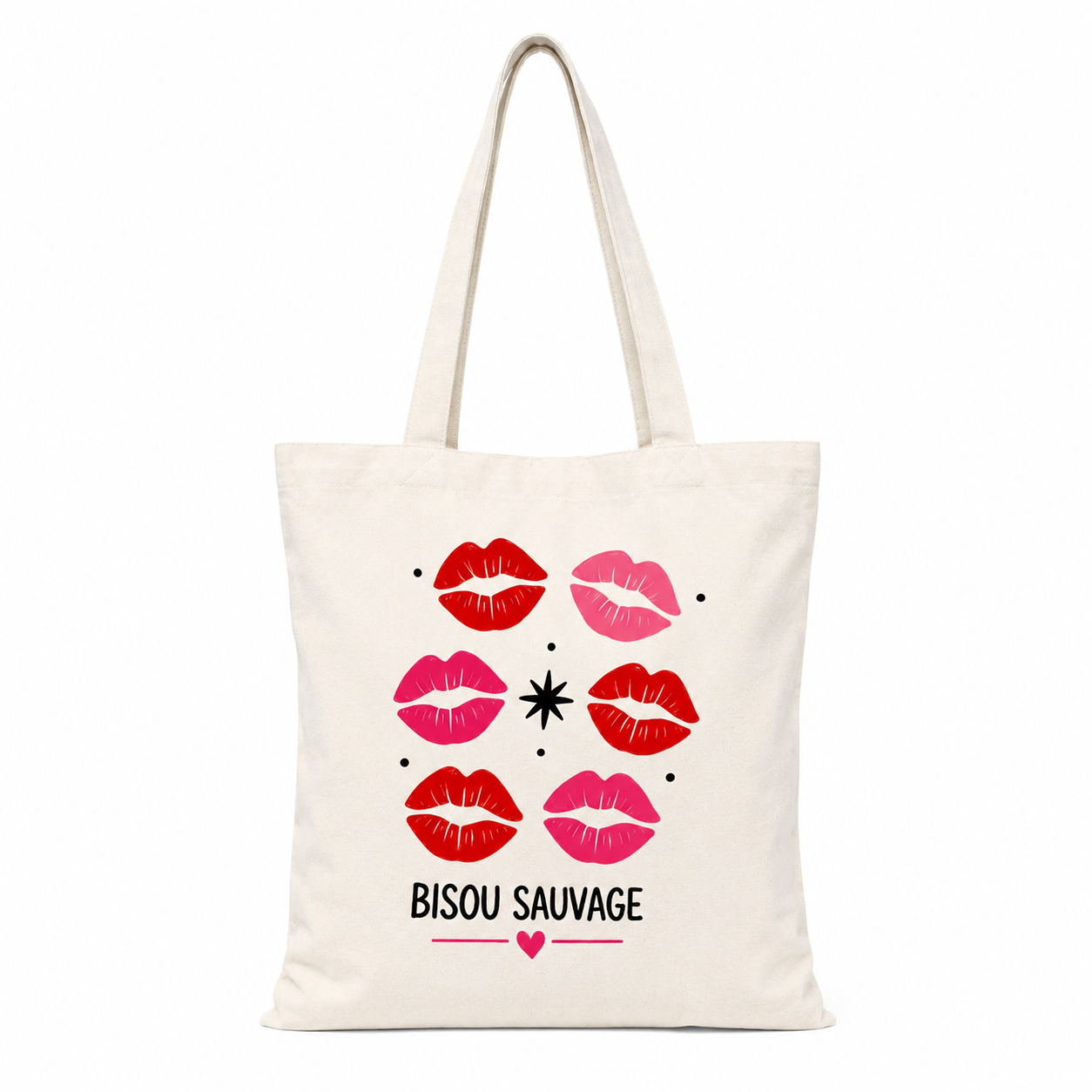 Tote bag Bisou Sauvage : détail du motif Bisou Sauvage