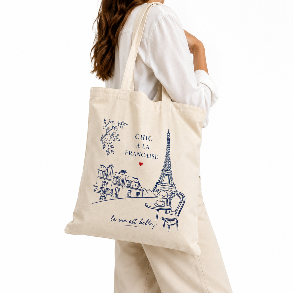 Tote Bag Chic à la Française, tote bag en coton imprimé en France