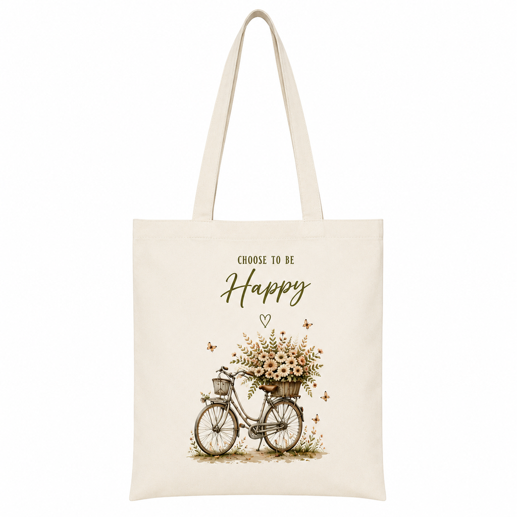Tote bag Choose to be Happy : détail du slogan positif