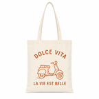Tote bag Dolce Vita : détail du slogan Dolce Vita