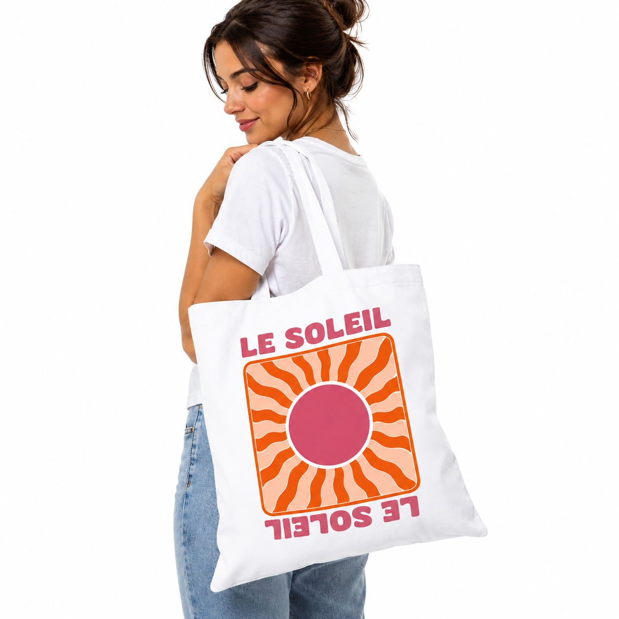 Tote bag Le Soleil : détail du soleil rétro seventies