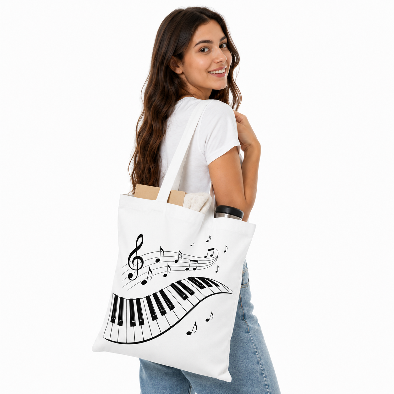 Tote bag Piano : clavier de piano et notes de musique