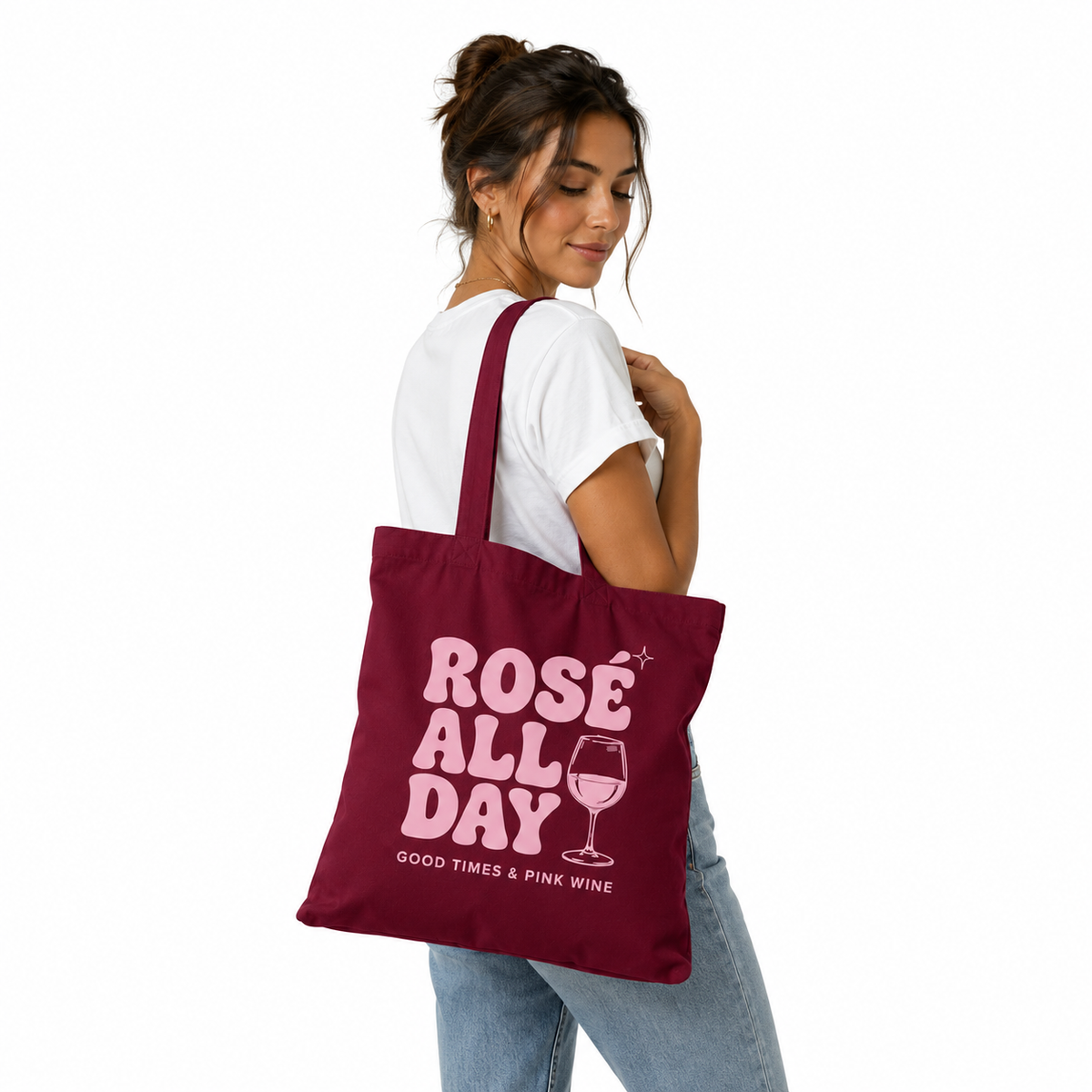 Tote Bag Rosé All Day, tote bag en coton imprimé en France — autre vue