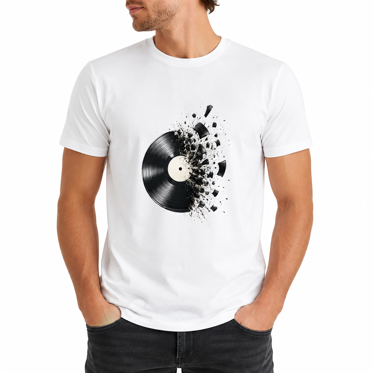 T-shirt homme Musique Vinyle Explosion : disque vinyle en explosion colorée