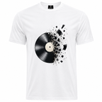 T-shirt homme Musique Vinyle Explosion : détail du vinyle et éclats de couleurs